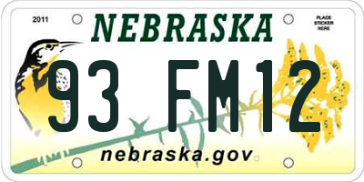 NE license plate 93FM12