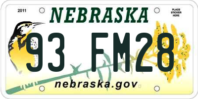 NE license plate 93FM28
