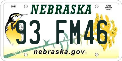 NE license plate 93FM46