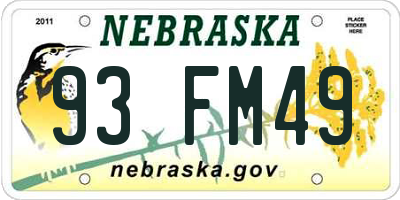 NE license plate 93FM49