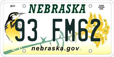 NE license plate 93FM62