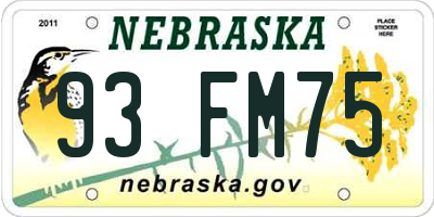NE license plate 93FM75