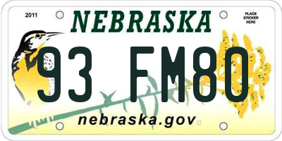 NE license plate 93FM80