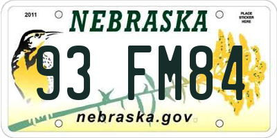 NE license plate 93FM84