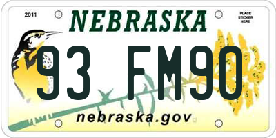 NE license plate 93FM90