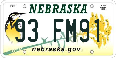 NE license plate 93FM91