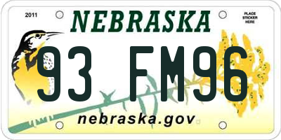 NE license plate 93FM96