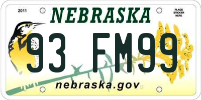 NE license plate 93FM99