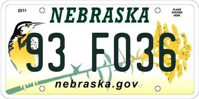 NE license plate 93FO36