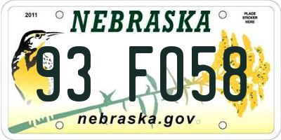 NE license plate 93FO58