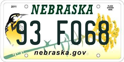 NE license plate 93FO68