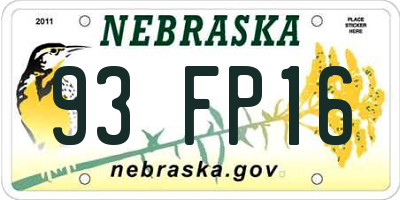 NE license plate 93FP16