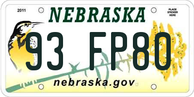 NE license plate 93FP80