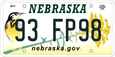 NE license plate 93FP98