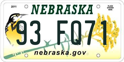 NE license plate 93FQ71