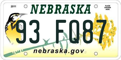 NE license plate 93FQ87