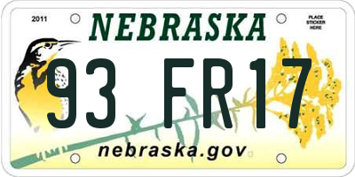 NE license plate 93FR17