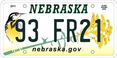 NE license plate 93FR21