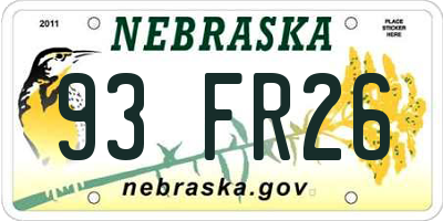 NE license plate 93FR26