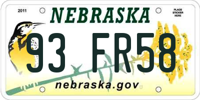 NE license plate 93FR58