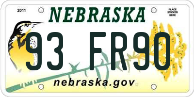 NE license plate 93FR90