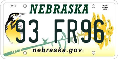 NE license plate 93FR96