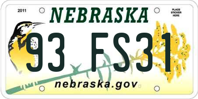 NE license plate 93FS31