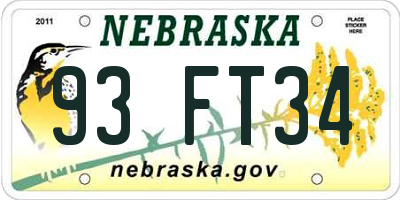NE license plate 93FT34