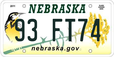 NE license plate 93FT74