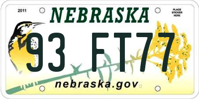 NE license plate 93FT77