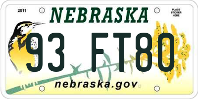NE license plate 93FT80