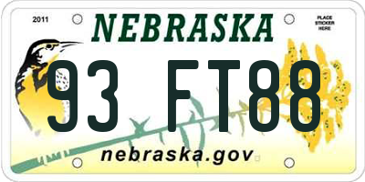 NE license plate 93FT88