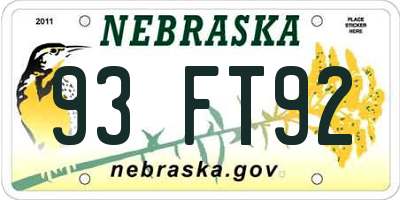 NE license plate 93FT92
