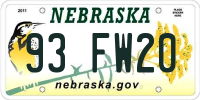 NE license plate 93FW20