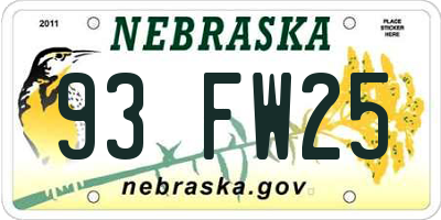 NE license plate 93FW25