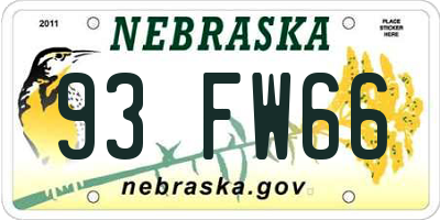 NE license plate 93FW66