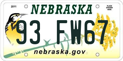 NE license plate 93FW67