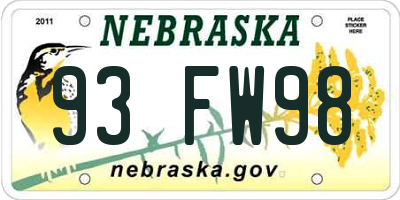 NE license plate 93FW98