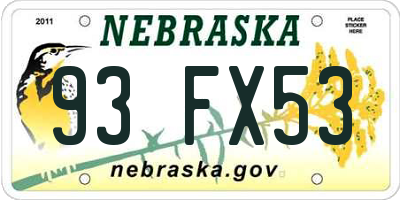 NE license plate 93FX53
