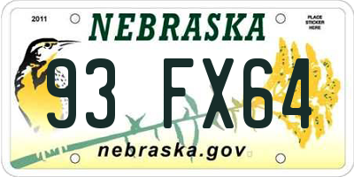NE license plate 93FX64