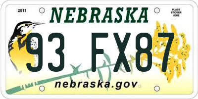 NE license plate 93FX87