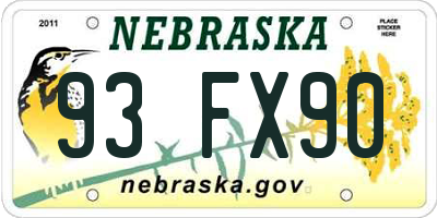 NE license plate 93FX90