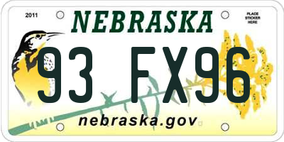 NE license plate 93FX96