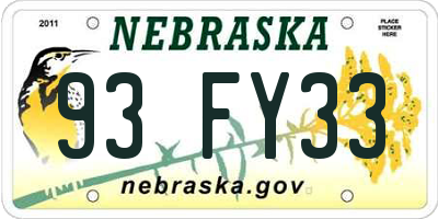 NE license plate 93FY33