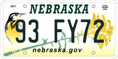 NE license plate 93FY72