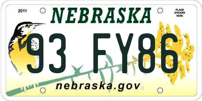 NE license plate 93FY86