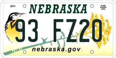 NE license plate 93FZ20