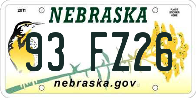 NE license plate 93FZ26