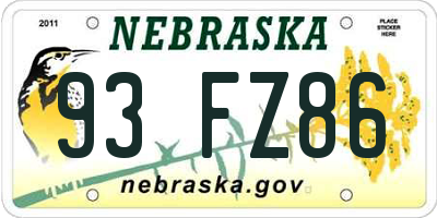 NE license plate 93FZ86