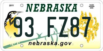 NE license plate 93FZ87